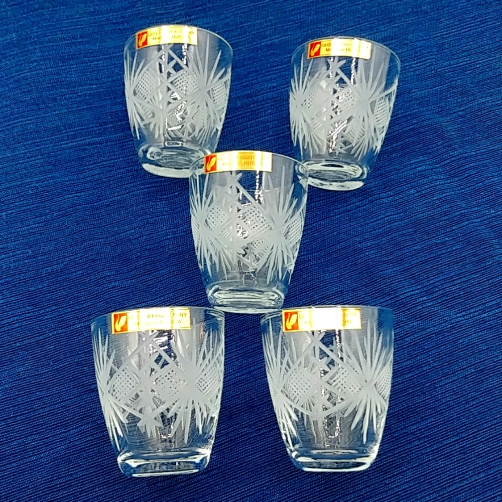 5 Beautiful Russian Crystal Shot Glass. Cut Glass Made In Gus-Khrustalny Russia.